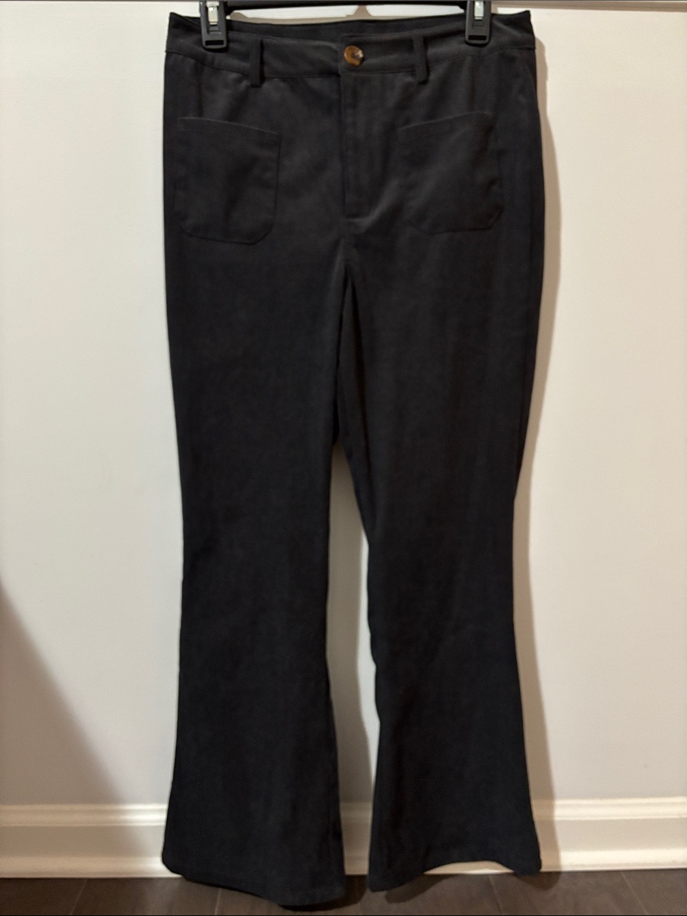 Black Boot-Cut Pants with Front Patch Pockets